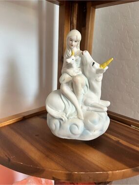 Porcelain White Unicorn & Maiden Figurine - Decorative Home Art